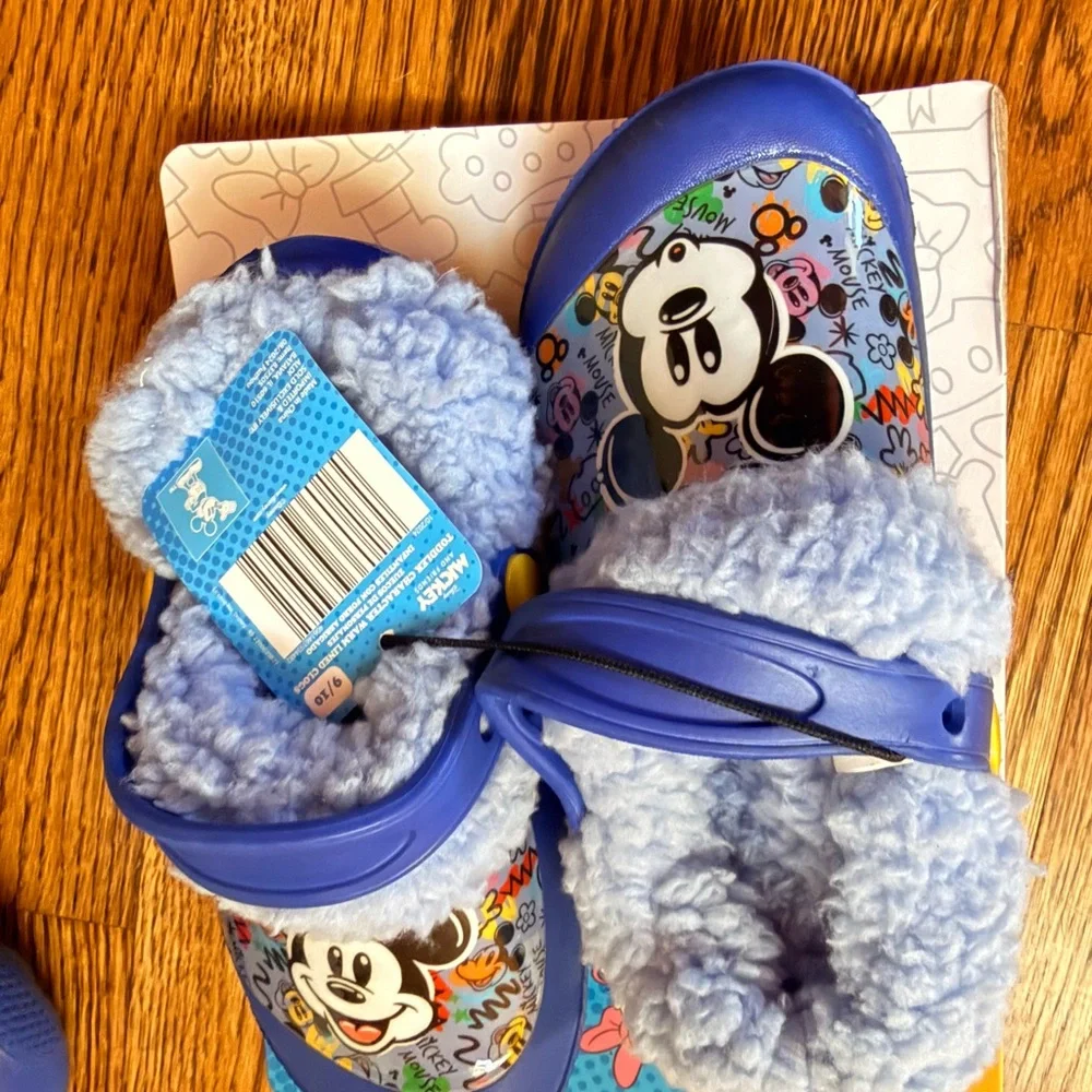 Disney Blue Mickey Mouse Fuzzy Lined Clogs with Yellow Accent
